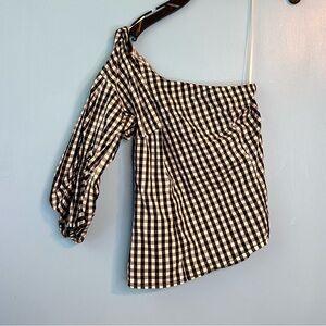 express off the shoulder gingham blouse black and white size small